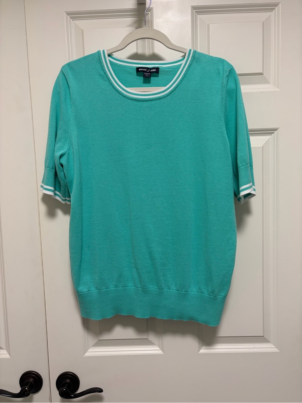 Nautica Mint Green Knit Top with White Stripe Trim
